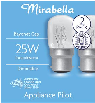 PILOT GLOBE - BC - 25W - CLEAR - 2 PACK MIRABELLA