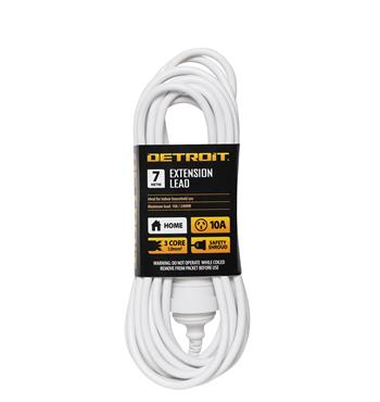 EXTENSION LEAD - 7 METRE   - 10 amp - WHITE DOMESTIC - DETROIT