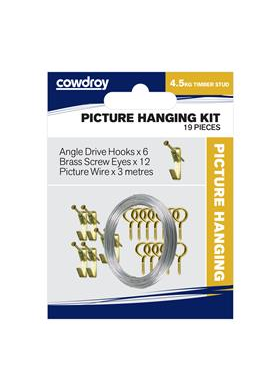 PICTURE HANGING KIT - 19  PIECES - ANGLE DRIVE HOOKS 4.5kg - COWDROY