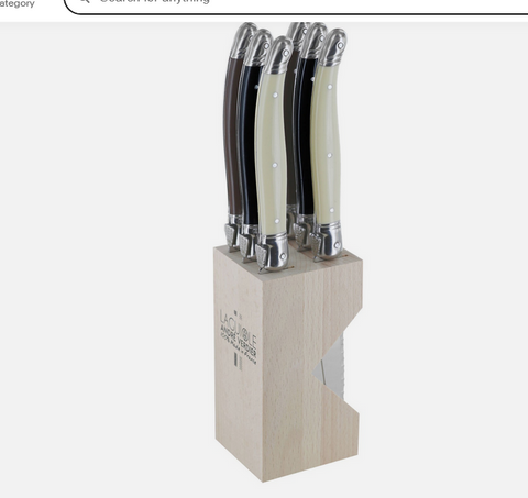 KNIFES - STEAK KNIFE SET - 6 PIECE WITH BLOCK - VERDIER