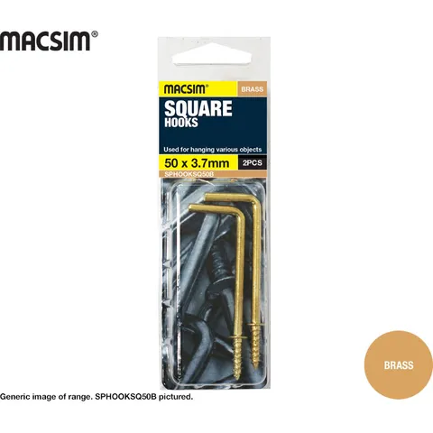 HOOK - SHOULDERED SQUARE HOOK - BRASS PLATED  - 50 x 3.7mm - PACK OF 5