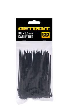 CABLE TIES - BLACK - 100 x 2.5mm - 100 PACK  - DETROIT