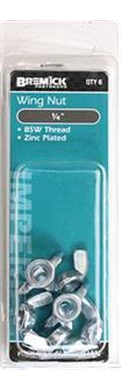 NUTS - WING NUTS - DIECAST - ZINC PLATED - 1/4"  - 6 PACK