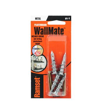 WALLMATE ANCHOR - METAL - FOR PLASTERBOARD - 4 PACK - HOLDS UP TO 10KG