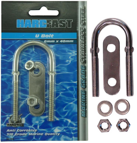 BOLT - U-BOLT - 8mm x 130mm Stainless Steel 316 Marine Grade -  WITH PLATE AND NUTS - 1 PACK