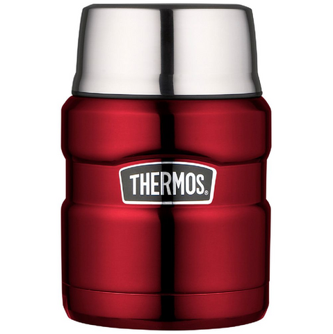 THERMOS - 470ml -  STAINLESS STEEL KING VACUUM FOOD JAR - RED - WITH SPOON