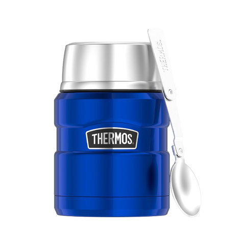 THERMOS - 470ml -  STAINLESS STEEL KING VACUUM FOOD JAR - ROYAL BLUE - WITH SPOON