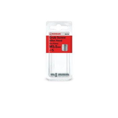 METAL THREAD - GRUB SCREW - M5 x 5mm   ALLOY ALLEN KEY  HEAD -  5 PIECE