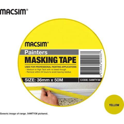 PAINTERS MASKING TAPE - YELLOW -  24mm x 50m - MACSIM