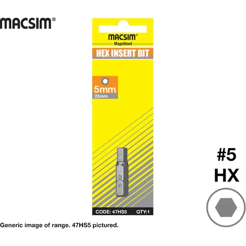 DRIVER BIT  - HEX DRIVE - 5mm x 25mm  -  2 PACK MACSIM