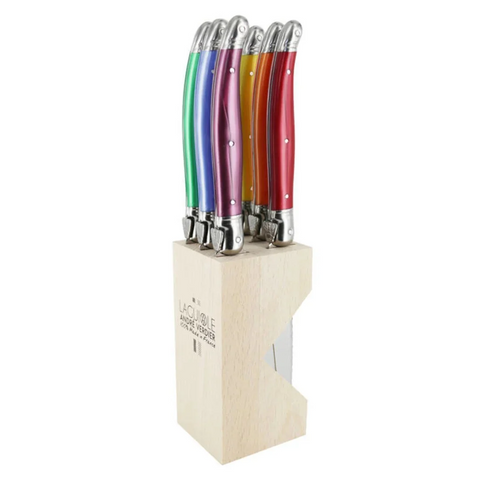 KNIFES - STEAK KNIFE SET - 6 PIECE WITH BLOCK - ST TROPEZ MULTI - VERDIER (Copy)