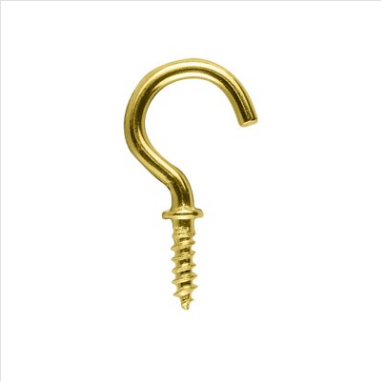 HOOK - SHOULDERED CUP HOOK - BRASS PLATED  - 20mm - Each