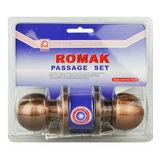 PASSAGE SET - DOOR - KNOB - ANTIQUE COPPER - ROMAK