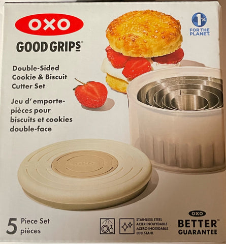 BISCUIT & COOKIE & SCONE CUTTERS - STAINLESS STEEL WITH CONTAINER - 5 PIECE - OXO