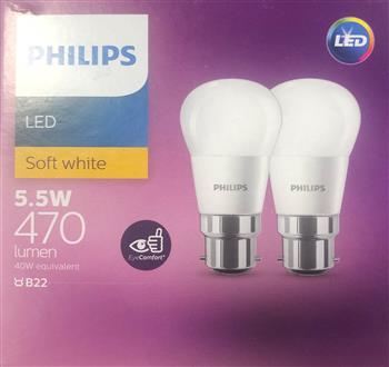 LED GLOBE - BC - FANCY ROUND - WARM WHITE -  470LM - 5W - 2 PACK - PHILLIPS
