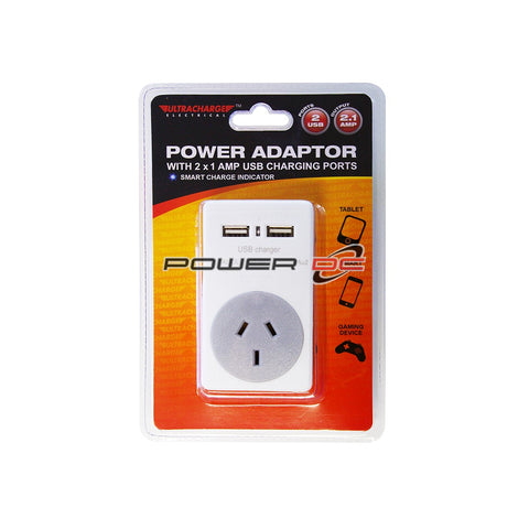 POWER ADAPTOR - PLUG IN WITH 2 USB PORTS