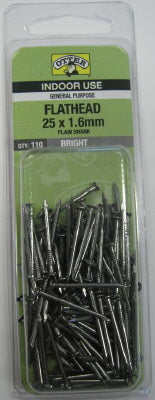NAILS - FLAT HEAD BRIGHT - 25 x 1.6mm - PACK  of 110