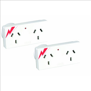 DOUBLE ADAPTOR - SURGE PROTECTED - TWIN PACK - WHITE - 10amp