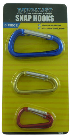 CARABINERS - SNAP HOOKS  - 6 PIECE SET- ALUMINIUM