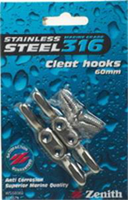 CLEAT HOOKS - 60mm - STAINLESS STEEL - 2 PACK