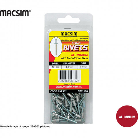 RIVETS  - 3.2mm - AS4-10 - ALUMINIUM - PACK OF 100