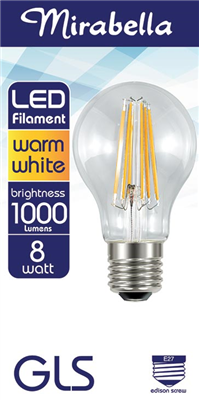 GLOBE -  LED GLS FILAMENT - A60 ES 8W WW