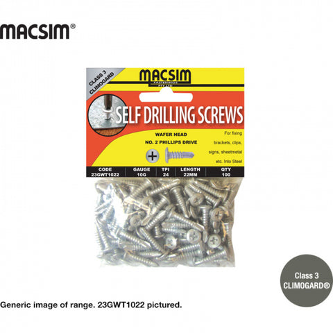 WAFER HEAD SCREWS - 10g x 22mm -  SELF DRILLING - PKT 100