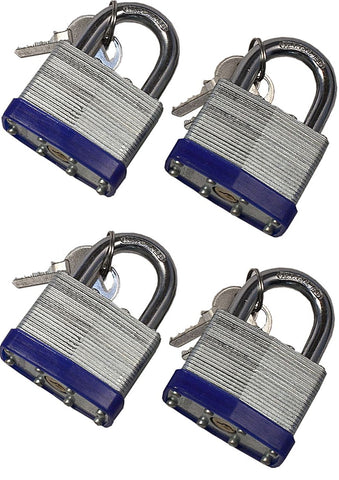 PADLOCK - 4 PIECE x 40mm LAMINATED PADLOCK SET - WEATHERPROOF - KEYED ALIKE