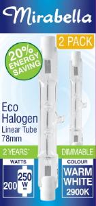 LINEAR HALOGEN GLOBE 78mm -  200/250w -   2Pk - WARM WHITE - MIRABELLA