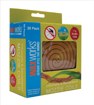 MOSQUITO COILS - CITRONELLA & NATURAL SANDLEWOOD  - 30 PACK  - WAXWORKS