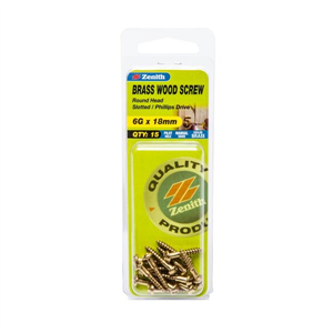WOOD SCREWS  - 6g x 18mm -  ROUND HEAD - PURE BRASS - 15 PACK