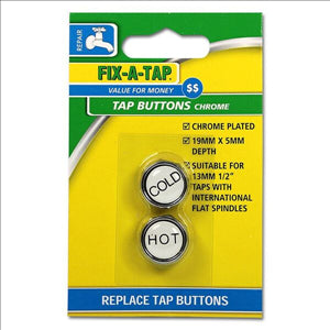 TAP BUTTON - CHROME PLATE 5MM - HOT & COLD