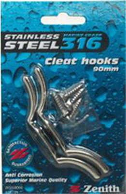 CLEAT HOOKS - 90mm - STAINLESS STEEL - 2 PACK