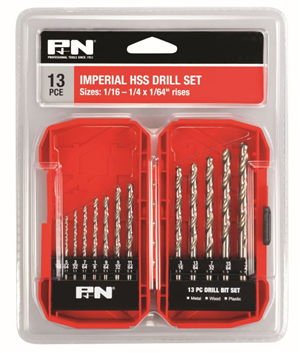 DRILL SET - 13 PIECE IMPERIAL HSS  - 1/16 to  1/4" - P&N
