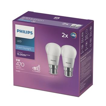 LED GLOBE - BC - FANCY ROUND - COOL DAYLIGHT 470LM - 5W - 2 PACK - PHILLIPS