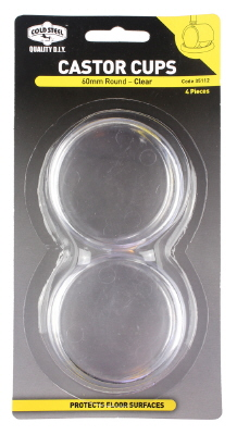 CASTOR CUPS - ROUND CLEAR - 60mm - 4 PACK
