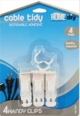 CABLE TIDY CLIPS - ADHESIVE - REMOVABLE -  4 PACK