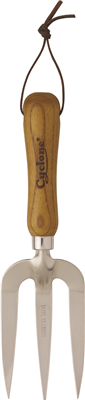 FORK - GARDEN HAND FORK - POLISHED WOOD HANDLE WITH POLISHED STAINLESS STEEL TINES - CYCLONE