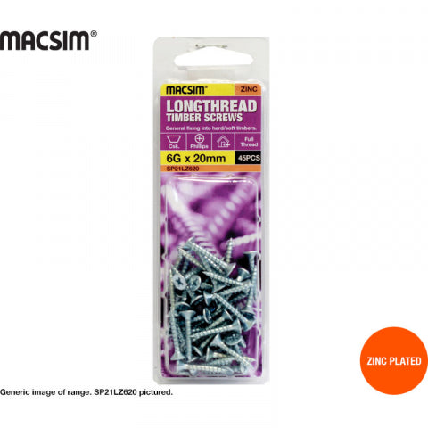 SELF TAPPERS - LONGTHREAD - 10g x 50mm -  COUNTERSUNK -  ZP - 15 PCS