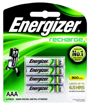 BATTERIES - AAA RECHARGEABLE - 4 PACK - ENERGIZER