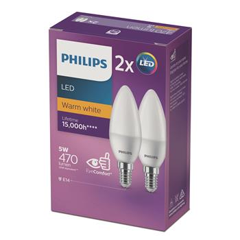 LED CANDLE GLOBE - SES - 5W - 470 LUMENS WARM WHITE - 2PK - PHILLIPS