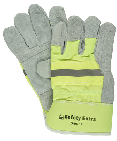 WORK GLOVE - SPLIT LEATHER - FLURO - LARGE