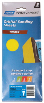 SANDING SHEET - ORBITAL - TIMBER  -  115 X 280mm -  PACK OF 5 - VERY COARSE - P40