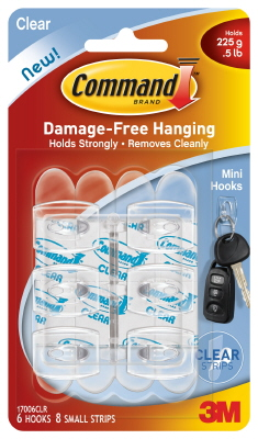 HOOK -MINI CLEAR - PK6 - COMMAND - REMOVABLE