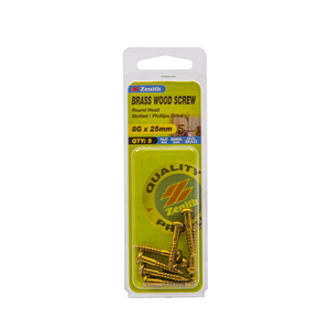WOOD SCREWS  - 8g x 25mm -  ROUND HEAD - PURE BRASS - 9 PACK