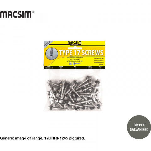 TYPE 17 ROOFING SCREWS - 12g x 50mm -  HEX HEAD - GAL WITH SEALING WASHER - PKT 50