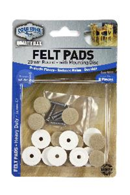 FELT PADS  - WITH MOUNTING DISKS & SCREWS - 19mm - 8 PACK