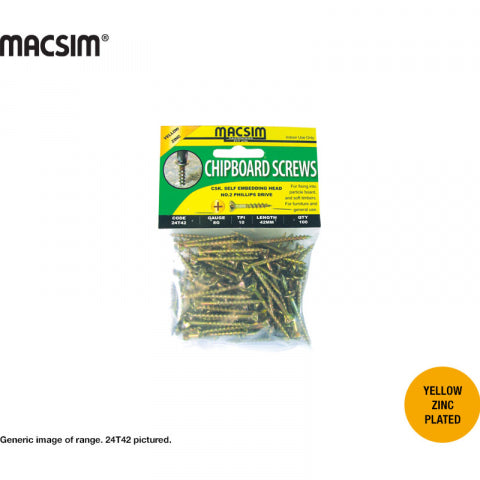 CHIPBOARD SCREWS - YELLOW ZINC PLATED  - CSK SELF EMBEDDING HEAD  - 8 X 57MM - PKT 50