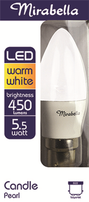 GLOBE - LED - CANDLE - BC  -  5.5W  - 470 LUMENS - PEARL - WARM WHITE