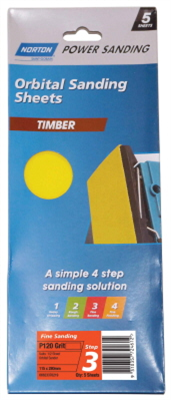 SANDING SHEET - ORBITAL - TIMBER  -  115 X 280mm -  PACK OF 5 - FINE - P120